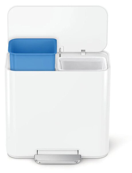 Simplehuman pedálový odpadkový koš na tříděný odpad DUAL MINI, 15 L, bílá ocel
