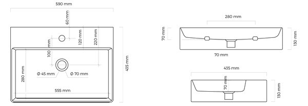 Ksuro 100 umyvadlo 59x43.5 cm obdélníkový na pult bílá 21000000