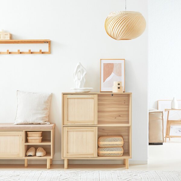 Sobuy Fsb87-N Sideboard S Posuvnými Dveřmi Kuchyňská Skříň Odkládací Skříňka Nízká Komoda Přírodní