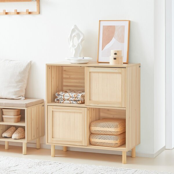 Sobuy Fsb87-N Sideboard S Posuvnými Dveřmi Kuchyňská Skříň Odkládací Skříňka Nízká Komoda Přírodní