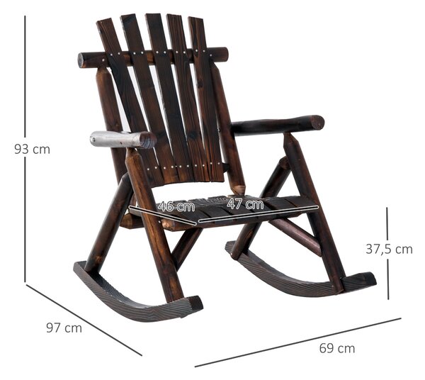 Houpací křeslo Outsunny s opěrkami, odolné vůči povětrnostním vlivům, masivní dřevo uhlíkové, 97 x 69 x 93 cm | Aosom