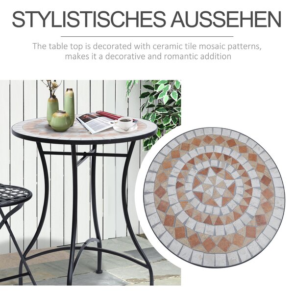 Outsunny Zahradní Stůl Ø60 x H71cm, Voděodolný Patio Stůl z Kovového Materiálu, Exteriérový Jídelní Stůl, Stůl na Piknik, Kulatý Patio Stůl pro Zahrad