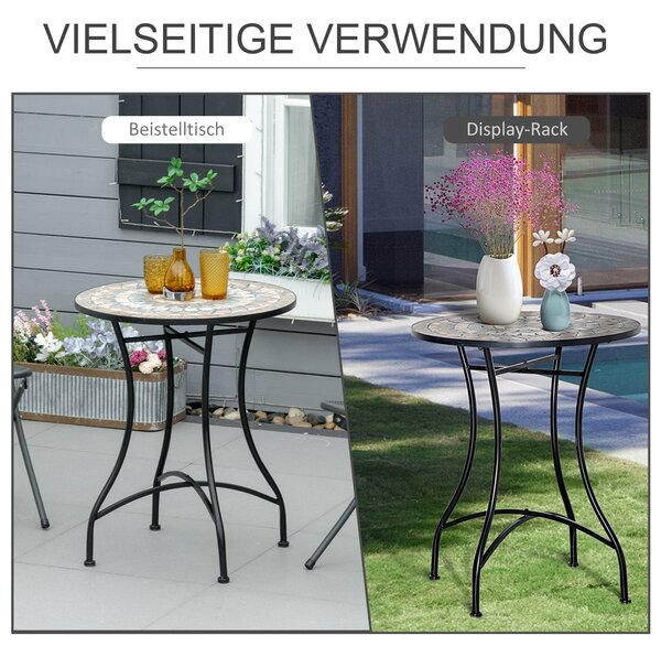 Outsunny Zahradní Stůl Ø60 x H71cm, Voděodolný Patio Stůl z Kovového Materiálu, Exteriérový Jídelní Stůl, Stůl na Piknik, Kulatý Patio Stůl pro Zahrad