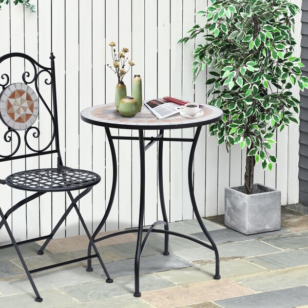 Outsunny Zahradní Stůl Ø60 x H71cm, Voděodolný Patio Stůl z Kovového Materiálu, Exteriérový Jídelní Stůl, Stůl na Piknik, Kulatý Patio Stůl pro Zahrad
