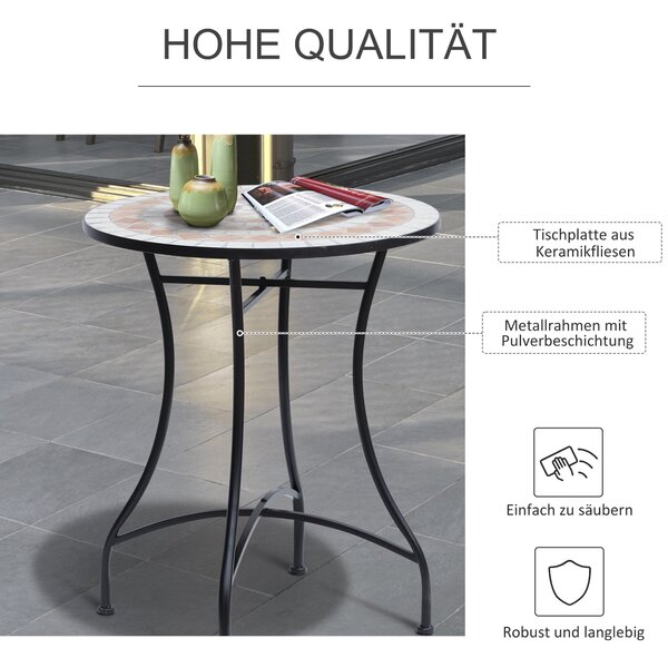 Outsunny Zahradní Stůl Ø60 x H71cm, Voděodolný Patio Stůl z Kovového Materiálu, Exteriérový Jídelní Stůl, Stůl na Piknik, Kulatý Patio Stůl pro Zahrad
