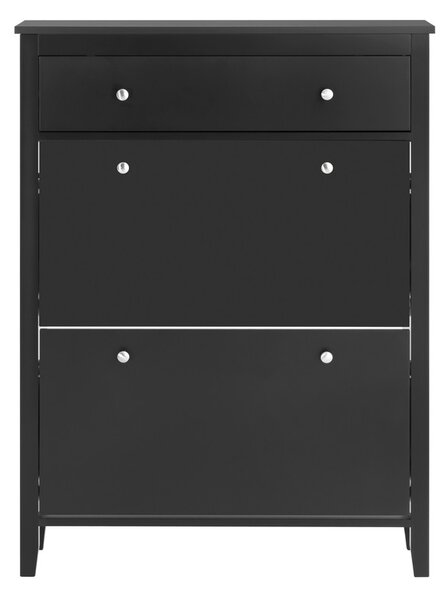 Sobuy Fsr89-Sch Sklápěč Bot Botník Se 2 Klopami Botník Se Zásuvkou Černá 80X108X25Cm