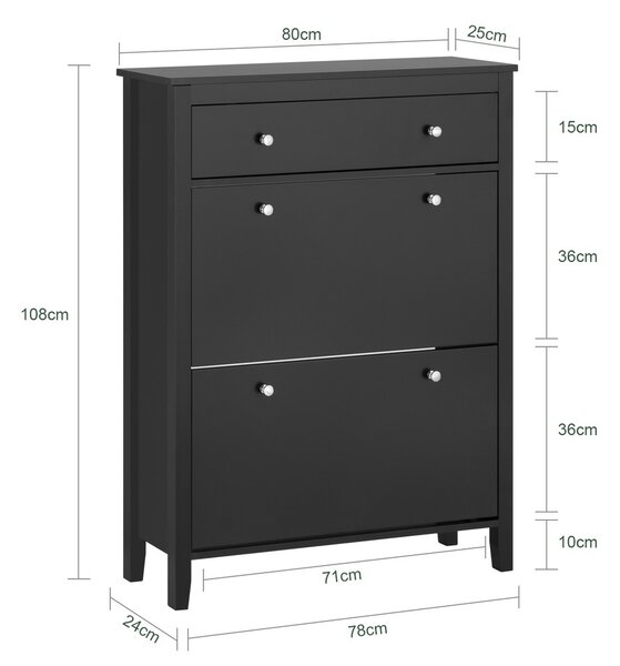 Sobuy Fsr89-Sch Sklápěč Bot Botník Se 2 Klopami Botník Se Zásuvkou Černá 80X108X25Cm