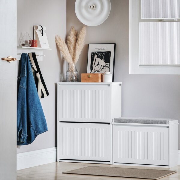 Sobuy Fsr165-K-W Vyklápěcí Botník Se 2 Výklopnými Dvířky Sklápěč Bot Komoda Na Boty Bílá 61 X 81 X 26 Cm