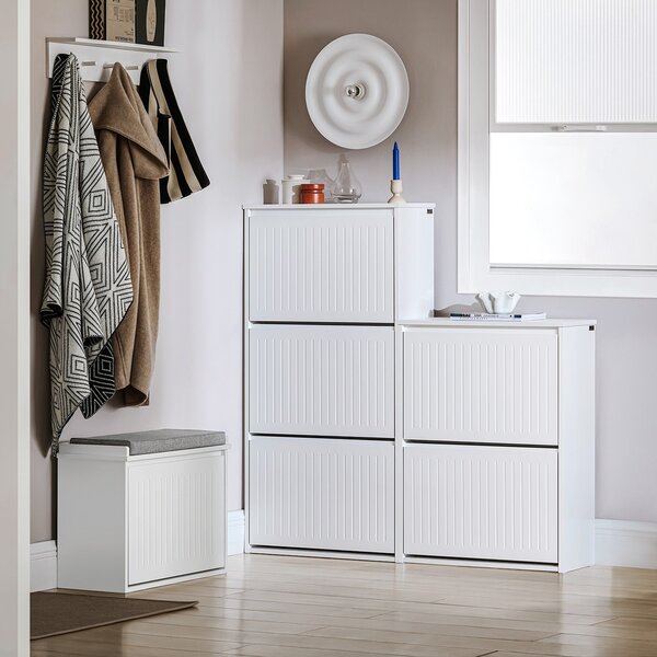 Sobuy Fsr165-H-W Vyklápěcí Botník Se 3 Výklopnými Přihrádkami Sklápěč Bot Komoda Na Boty Bílá 61 X 120 X 26 Cm