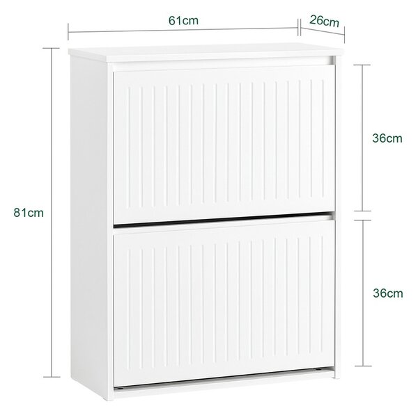Sobuy Fsr165-K-W Vyklápěcí Botník Se 2 Výklopnými Dvířky Sklápěč Bot Komoda Na Boty Bílá 61 X 81 X 26 Cm