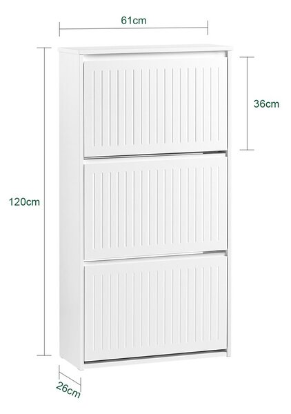 Sobuy Fsr165-H-W Vyklápěcí Botník Se 3 Výklopnými Přihrádkami Sklápěč Bot Komoda Na Boty Bílá 61 X 120 X 26 Cm