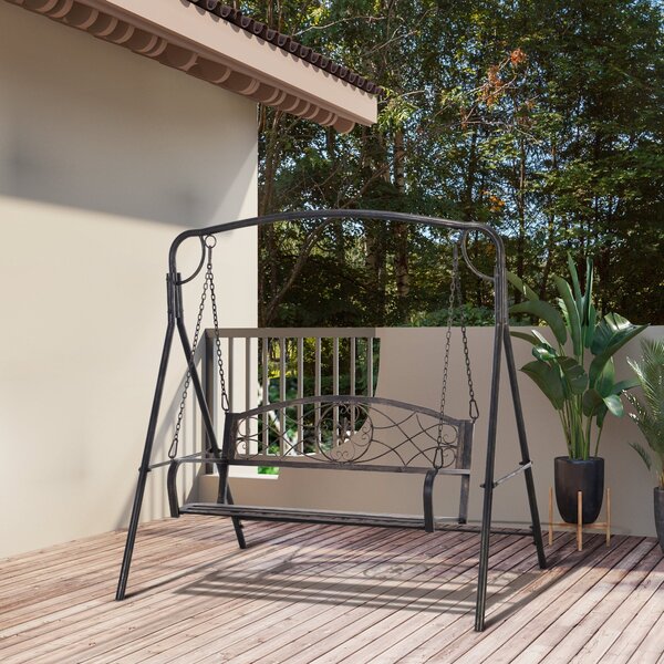 Zahradní houpačka Outsunny pro 2 osoby, houpačka na verandu, kovová, černá se zlatými tóny, 167 x 123 x 175 cm | Aosom