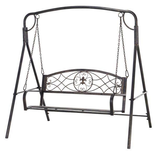 Zahradní houpačka Outsunny pro 2 osoby, houpačka na verandu, kovová, černá se zlatými tóny, 167 x 123 x 175 cm | Aosom