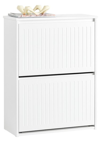 Sobuy Fsr165-K-W Vyklápěcí Botník Se 2 Výklopnými Dvířky Sklápěč Bot Komoda Na Boty Bílá 61 X 81 X 26 Cm