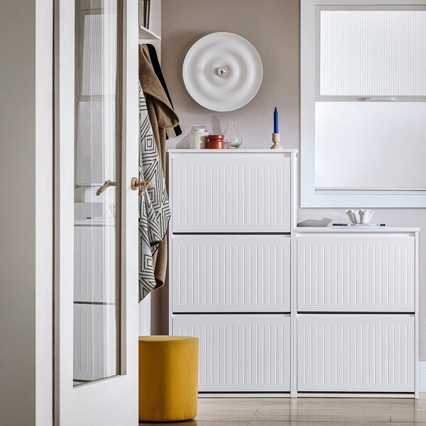 Sobuy Fsr165-H-W Vyklápěcí Botník Se 3 Výklopnými Přihrádkami Sklápěč Bot Komoda Na Boty Bílá 61 X 120 X 26 Cm
