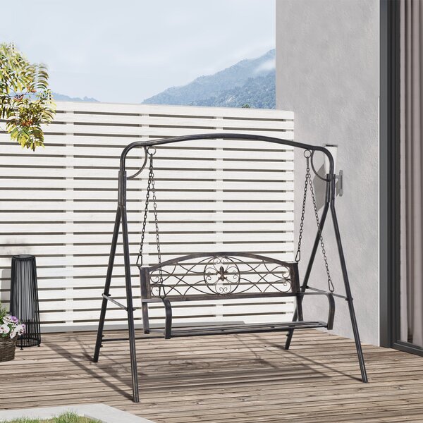 Zahradní houpačka Outsunny pro 2 osoby, houpačka na verandu, kovová, černá se zlatými tóny, 167 x 123 x 175 cm | Aosom