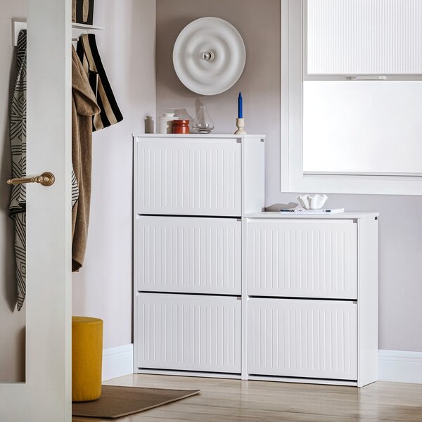 Sobuy Fsr165-H-W Vyklápěcí Botník Se 3 Výklopnými Přihrádkami Sklápěč Bot Komoda Na Boty Bílá 61 X 120 X 26 Cm