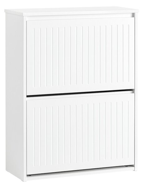 Sobuy Fsr165-K-W Vyklápěcí Botník Se 2 Výklopnými Dvířky Sklápěč Bot Komoda Na Boty Bílá 61 X 81 X 26 Cm