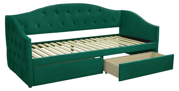 KONDELA Postel s úložným prostorem, 90x200, zelená Velvet látka, ZASKA