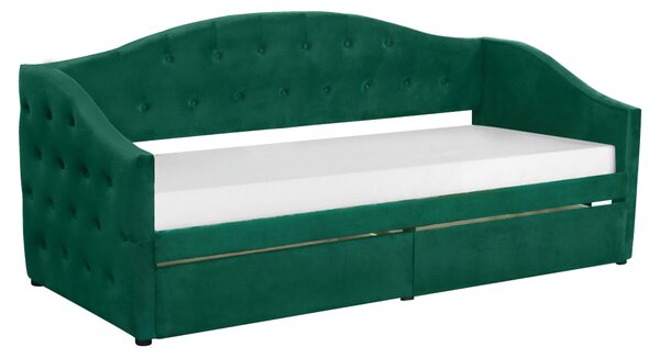 KONDELA Postel s úložným prostorem, 90x200, zelená Velvet látka, ZASKA