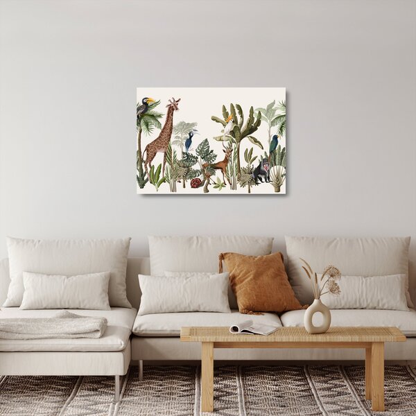 Skleněný obraz - Džungle plná zvířátek (70x50 cm)