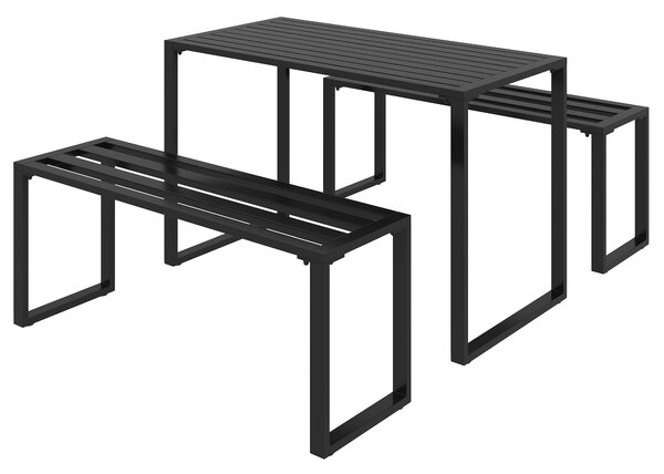 Outsunny Sada zahradního nábytku 3-dílná sezená skupina 1 x stůl 2 x lavičky Černý kov 110 x 55 x 70 cm | Aosom