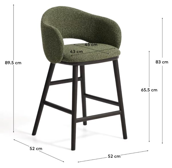 Kave Home Zelená čalouněná barová židle Maina 66 cm