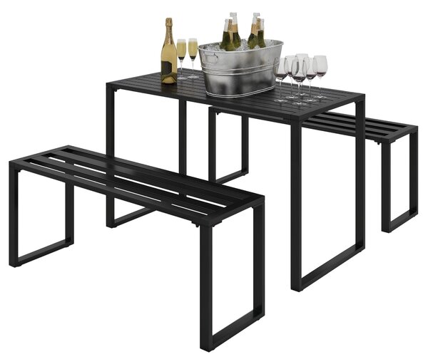 Outsunny Sada zahradního nábytku 3-dílná sezená skupina 1 x stůl 2 x lavičky Černý kov 110 x 55 x 70 cm | Aosom