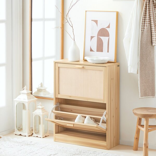 Sobuy Fsr160-N Výklopný Botník Se 2 Klapkami Úzký Botník Komoda Na Boty Přírodní 60X80X24 Cm