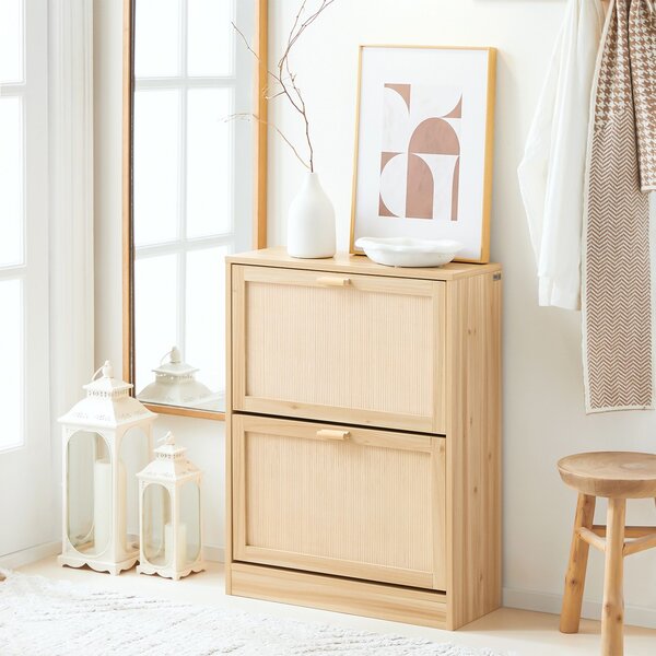 Sobuy Fsr160-N Výklopný Botník Se 2 Klapkami Úzký Botník Komoda Na Boty Přírodní 60X80X24 Cm