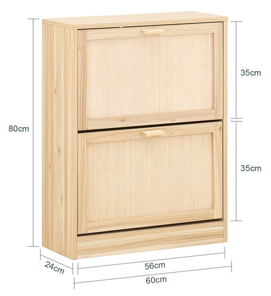 Sobuy Fsr160-N Výklopný Botník Se 2 Klapkami Úzký Botník Komoda Na Boty Přírodní 60X80X24 Cm
