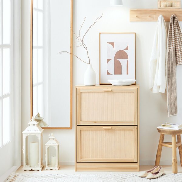 Sobuy Fsr160-N Výklopný Botník Se 2 Klapkami Úzký Botník Komoda Na Boty Přírodní 60X80X24 Cm