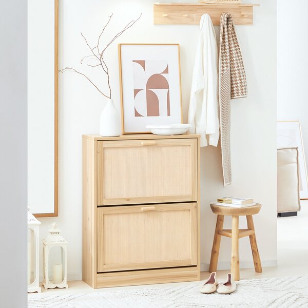 Sobuy Fsr160-N Výklopný Botník Se 2 Klapkami Úzký Botník Komoda Na Boty Přírodní 60X80X24 Cm