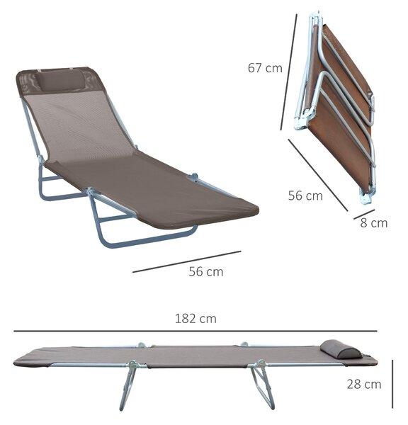 Skládací lehátko Outsunny s opěrkou hlavy, nastavitelný slunečník do 120 kg, ideální pro zahradu, balkon a bazén, 4 barvy (hnědé) | Aosom