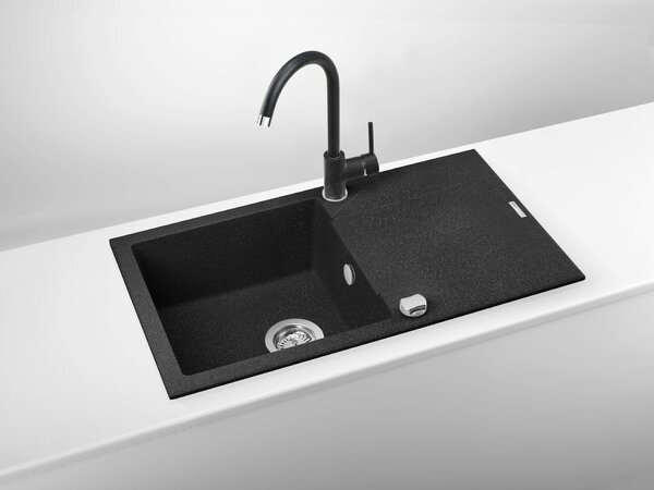 Deante Evora, granitový dřez na desku 780x440x193 mm Z/O, 3,5" + prostorově úsporný sifon, 1-komorový, grafitová, ZQJ_2113