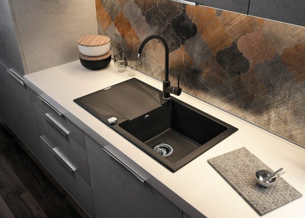Deante Evora, granitový dřez na desku 780x440x193 mm Z/O, 3,5" + prostorově úsporný sifon, 1-komorový, grafitová, ZQJ_2113