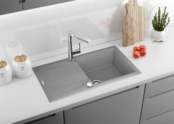 Deante Evora, granitový dřez na desku 780x440x193 mm, 3,5" + prostorově úsporný sifon, 1-komorový, šedá, ZQJ_S113