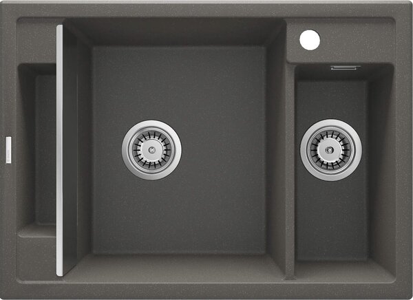 Deante Magnetic, granitový dřez na desku 690x500x219 mm, 3,5" + prostorově úsporný sifon, 1,5-komorový, antracitová metalíza, ZRM_T503