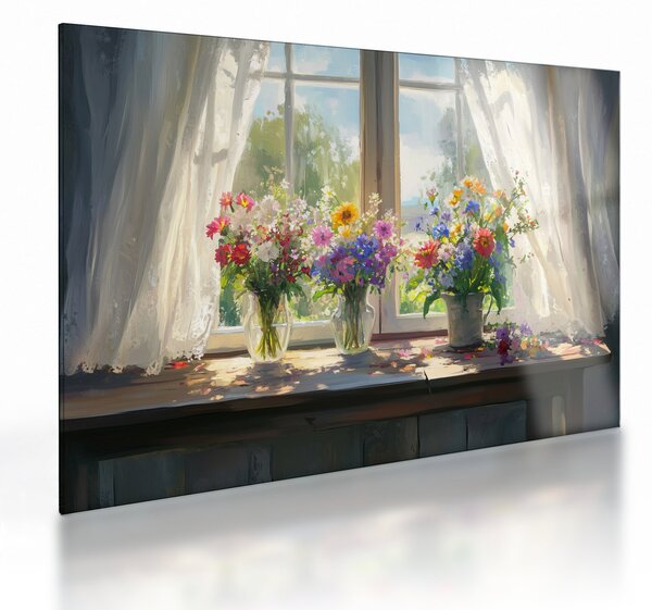 Skleněný obraz - Kytice u okna (70x50 cm)