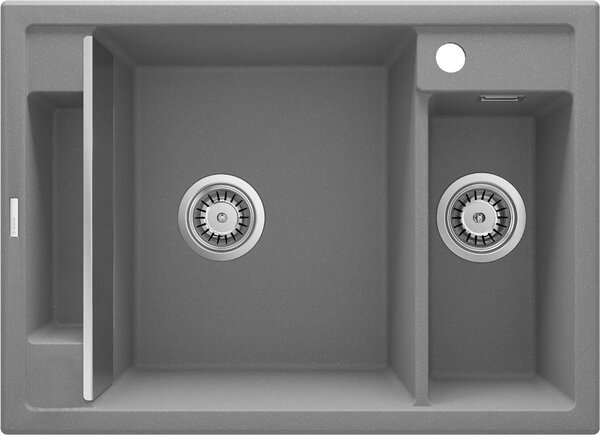 Deante Magnetic, granitový dřez na desku 690x500x219 mm, 3,5" + prostorově úsporný sifon, 1,5-komorový, šedá, ZRM_S503
