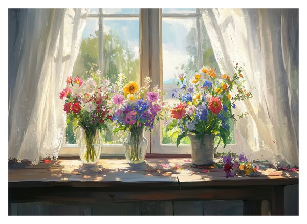 Obraz - Kytice u okna (70x50 cm)