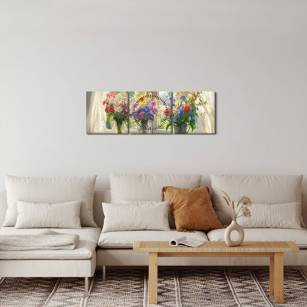 Obraz - Kytice u okna (s hodinami) (90x30 cm)