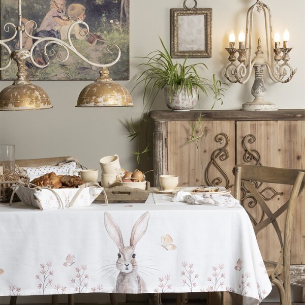 Čtvercový bavlněný ubrus s velikonočním motivem Rustic Easter Bunny – 100x100 cm