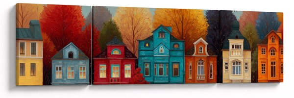Obraz - Malované podzimní město (170x50 cm)