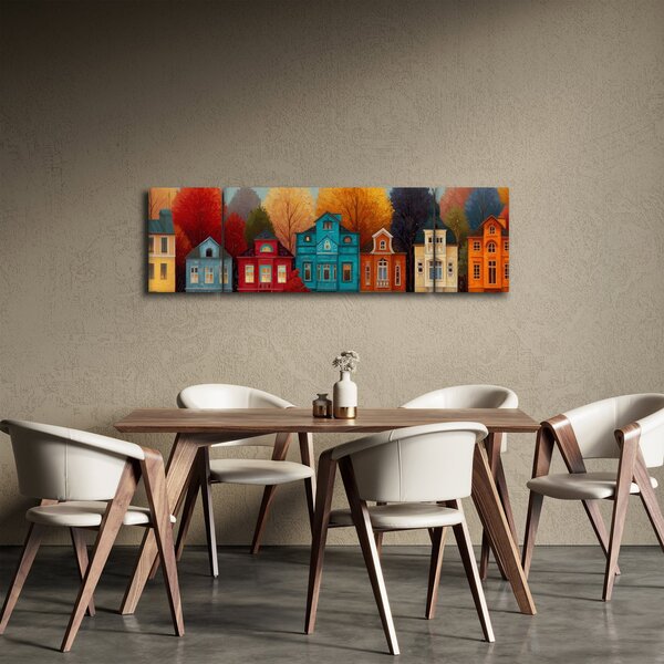Obraz - Malované podzimní město (170x50 cm)