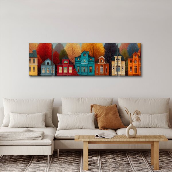 Obraz - Malované podzimní město (170x50 cm)