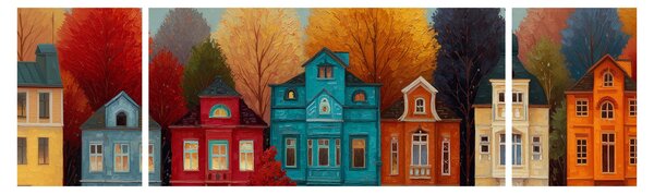 Obraz - Malované podzimní město (170x50 cm)