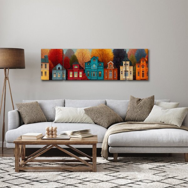Obraz - Malované podzimní město (170x50 cm)