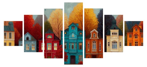 Obraz - Malované podzimní město (210x100 cm)