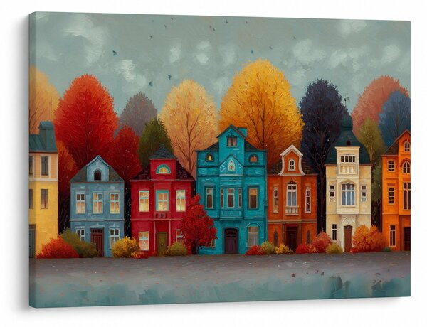 Obraz - Malované podzimní město (70x50 cm)
